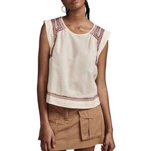 lucky brand embroidered top High Low  Cotton Sleeveless Medium Shirt